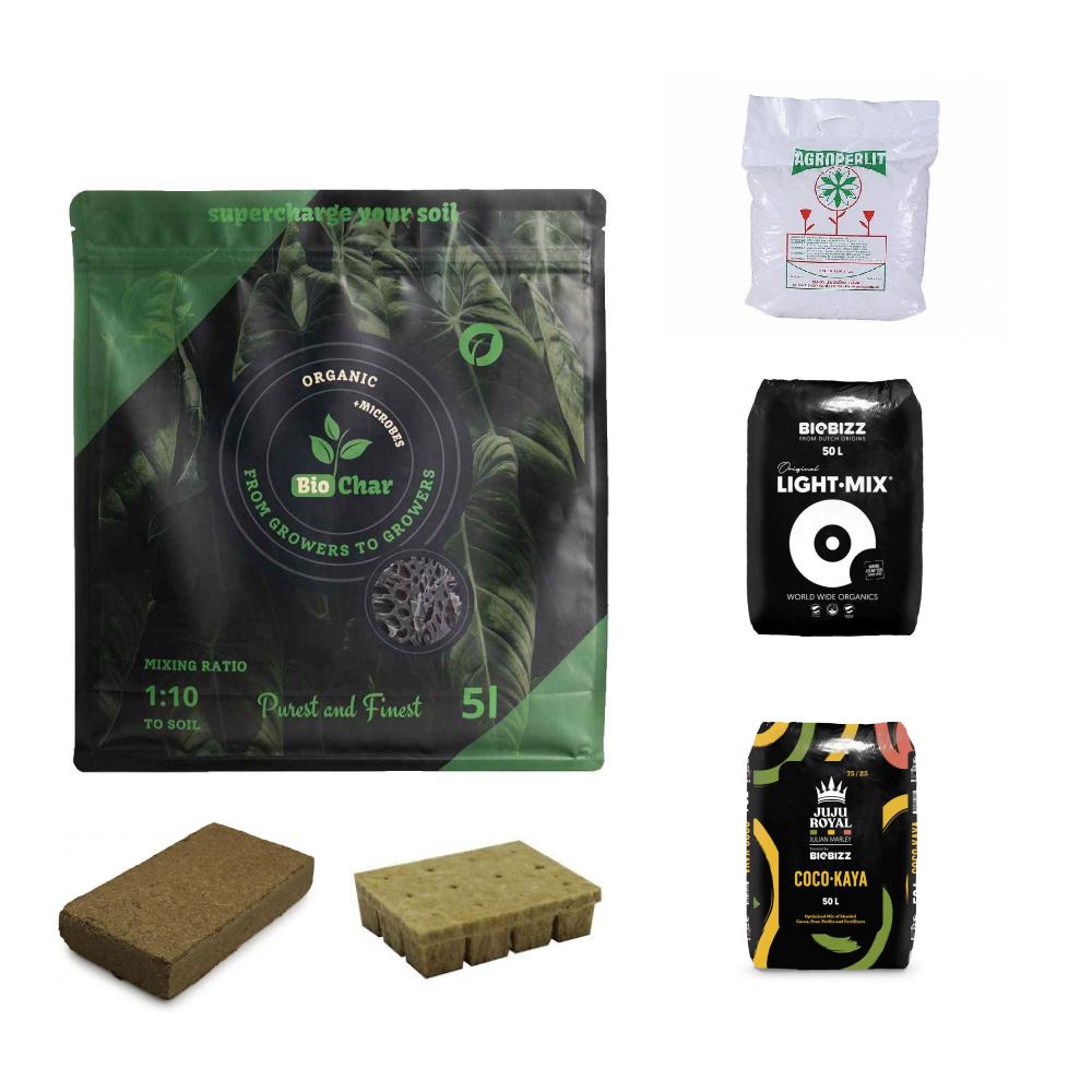 Erde und Substrate zum Anbau von Indoor-Cannabis-Pflanzen.